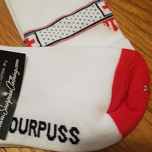 Sourpuss White & Red Band Aid Over The Knee Socks - Picture 6 of 6